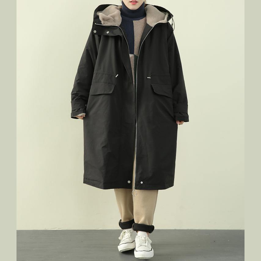 WW | Plus Size Clothing Winter Coats Black Hooded Zipper Parkas for Women