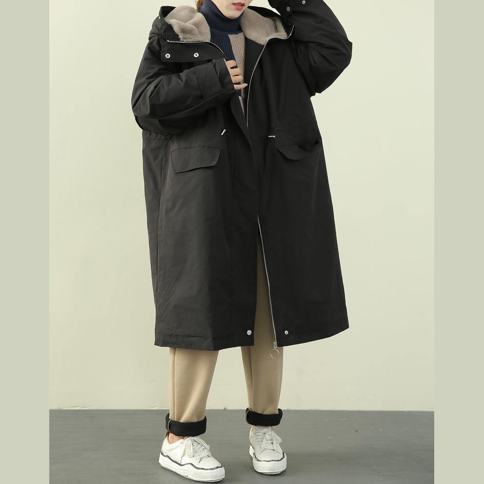 WW | Plus Size Clothing Winter Coats Black Hooded Zipper Parkas for Women