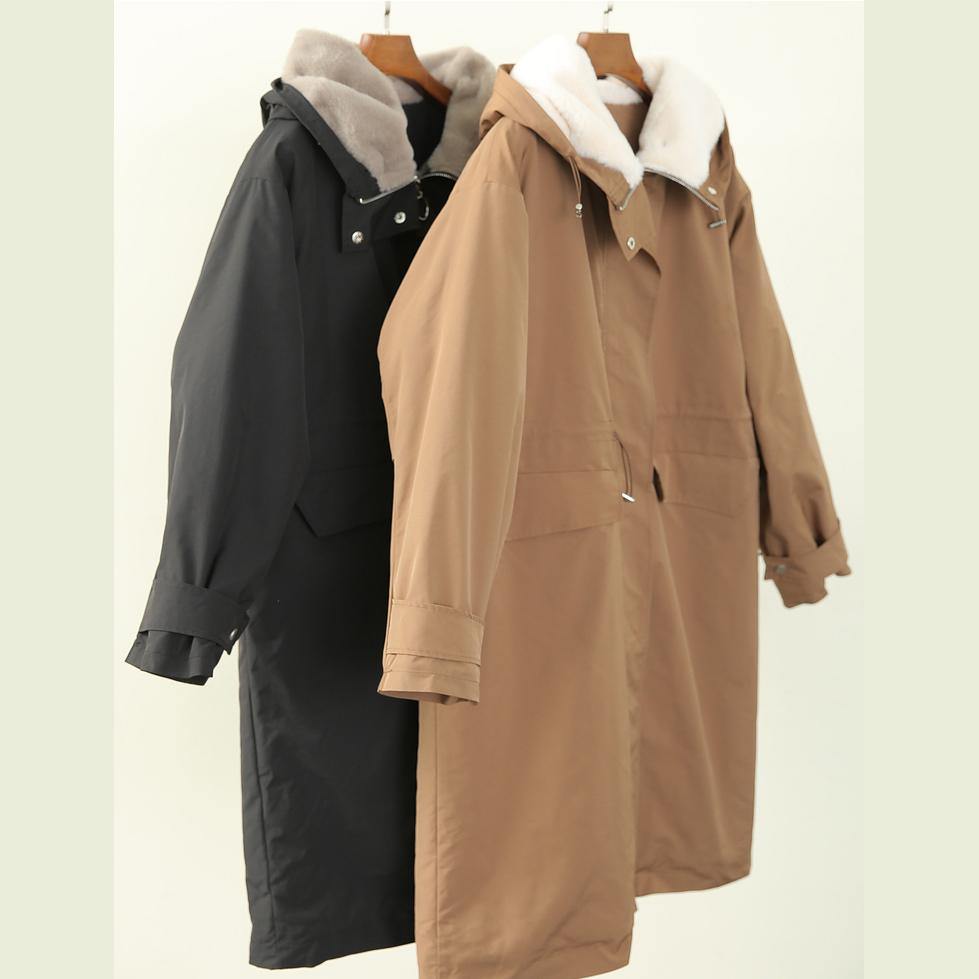 WW | Plus Size Clothing Winter Coats Black Hooded Zipper Parkas for Women