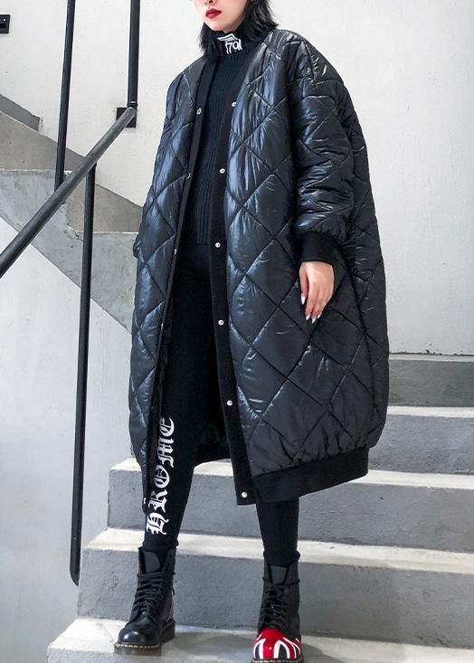 WW | Plus-Size-Jacke Wintermäntel Schwarz V-Ausschnitt Dicke Winter-Parkas
