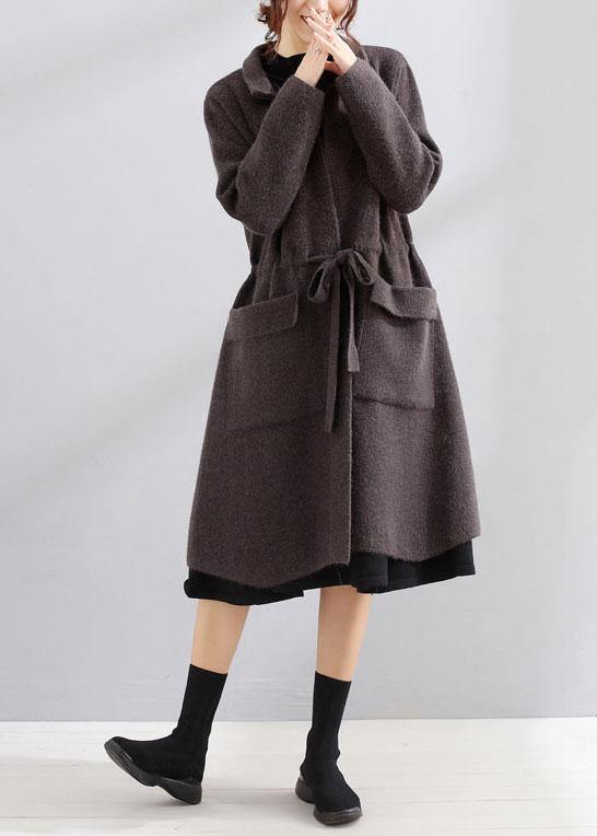 WW | Plus-Size-Maxi-Mantel dunkelgrau Quadratischer Kragen Bindegürtel Jacken