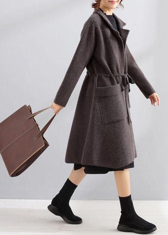 WW | Plus-Size-Maxi-Mantel dunkelgrau Quadratischer Kragen Bindegürtel Jacken