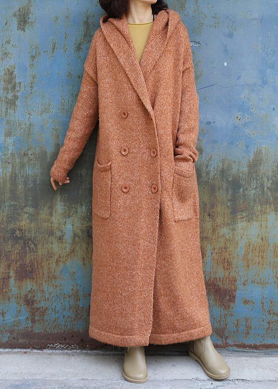 WW | Plus Size Maxi Mantel Mit Kapuze Jacken Gelb Doppelreihiger Wollmantel