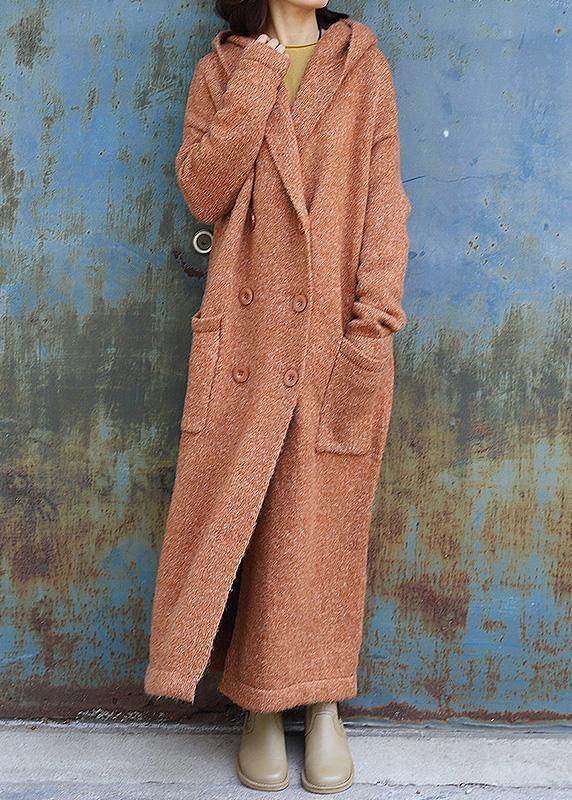 WW | Plus Size Maxi Mantel Mit Kapuze Jacken Gelb Doppelreihiger Wollmantel