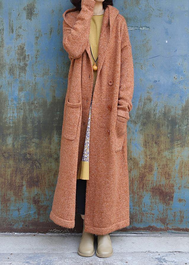WW | Plus Size Maxi Mantel Mit Kapuze Jacken Gelb Doppelreihiger Wollmantel