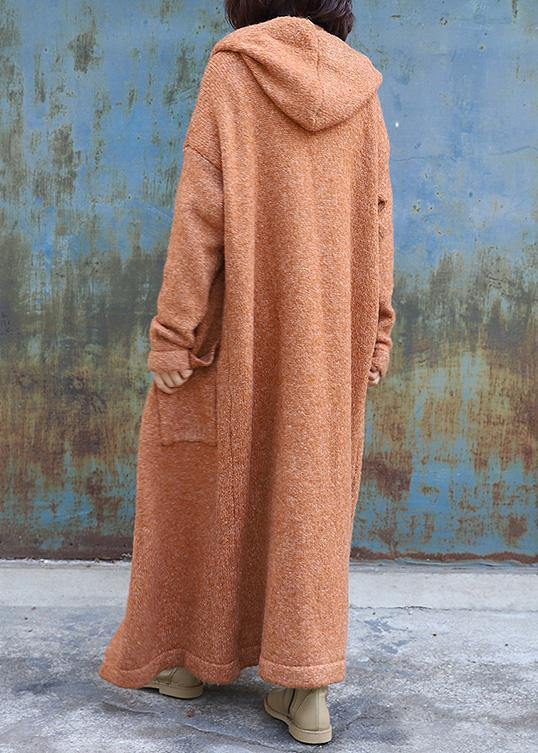 WW | Plus Size Maxi Mantel Mit Kapuze Jacken Gelb Doppelreihiger Wollmantel