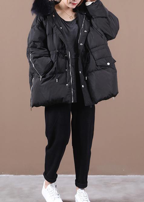 WW | Plus-Size Snow Jackets Black With Hood Fur Collar Warm Winter Jacket