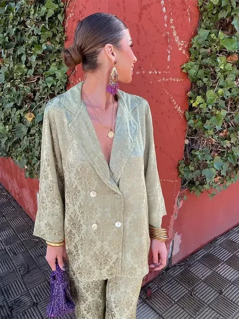 WW | Lose 2-teiliges Set aus Hose und Mantel mit Vintage-Druck