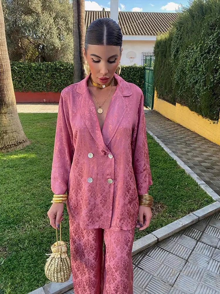 WW | Lose 2-teiliges Set aus Hose und Mantel mit Vintage-Druck