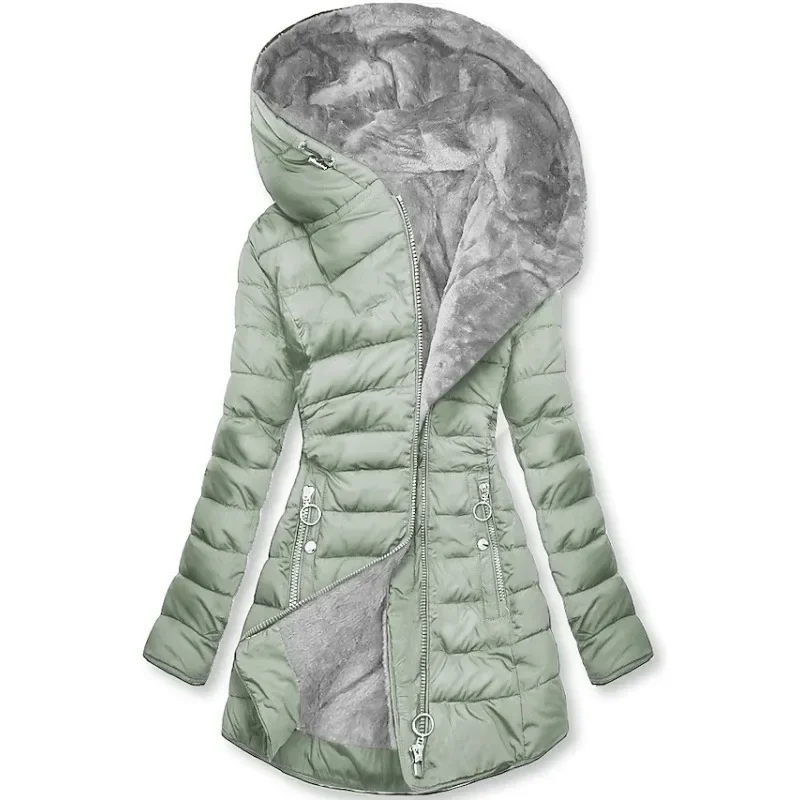 WW | Damen Lange Winterjacke mit Kapuze und Weichem Futter