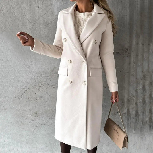 WW | Damen Langer Trenchcoat mit Doppelknöpfen und Langen Ärmeln