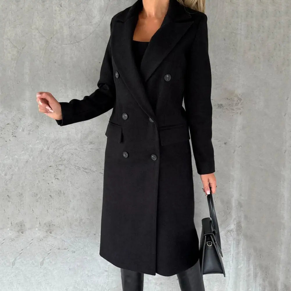 WW | Damen Langer Trenchcoat mit Doppelknöpfen und Langen Ärmeln