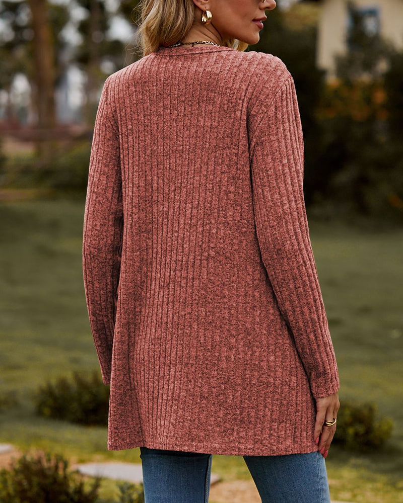 WW | Damen Lange Gestrickte Strickjacke mit Knöpfen