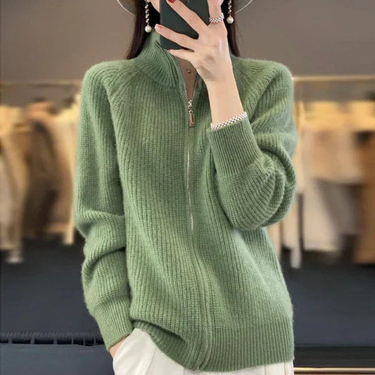 WW | Women's Luxury Knitted Cardigan with Zipper and Stand-Up Collar