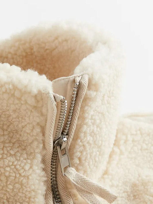 WW | Elegant Oversized Fleece Jacket with Stand-Up Collar