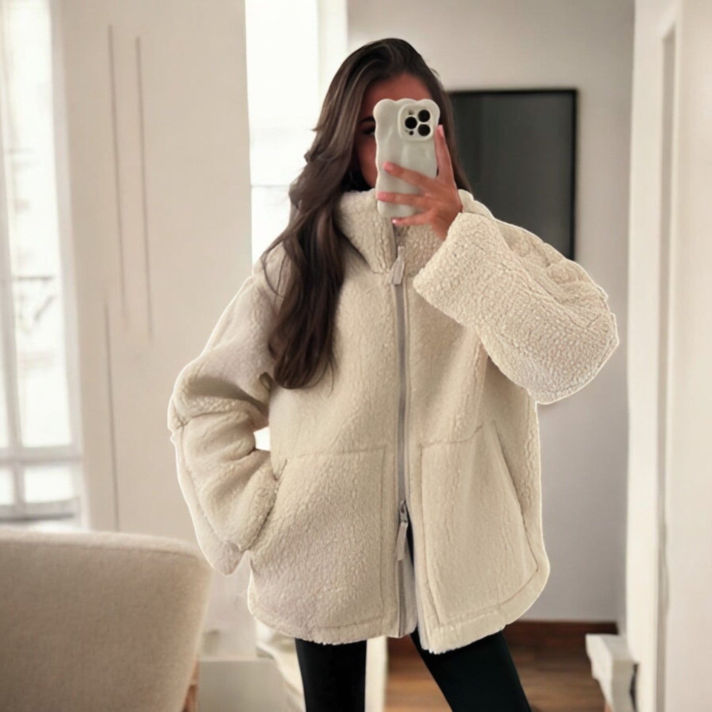 WW | Elegant Oversized Fleece Jacket with Stand-Up Collar