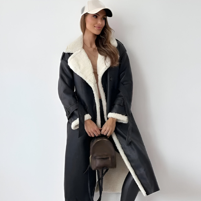 WW | Elegant PU Leather Winter Jacket with Fleece Lining