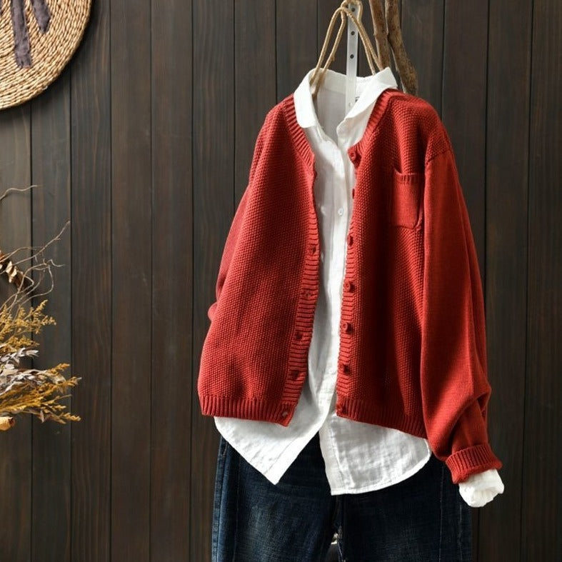 WW | Strickjacke Geknüpfte Weiche Qualität Lockerer Schnitt Knopfverschluss Mit Langen Ärmeln