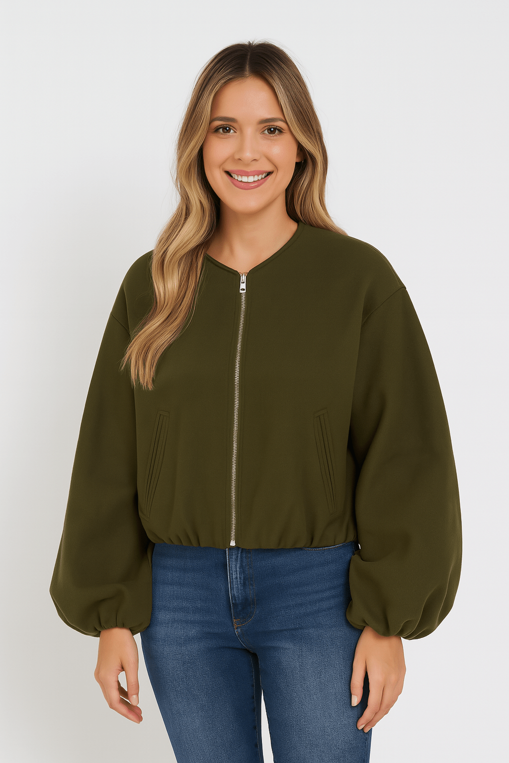 WW | Zipper Jacket with Balloon Sleeves