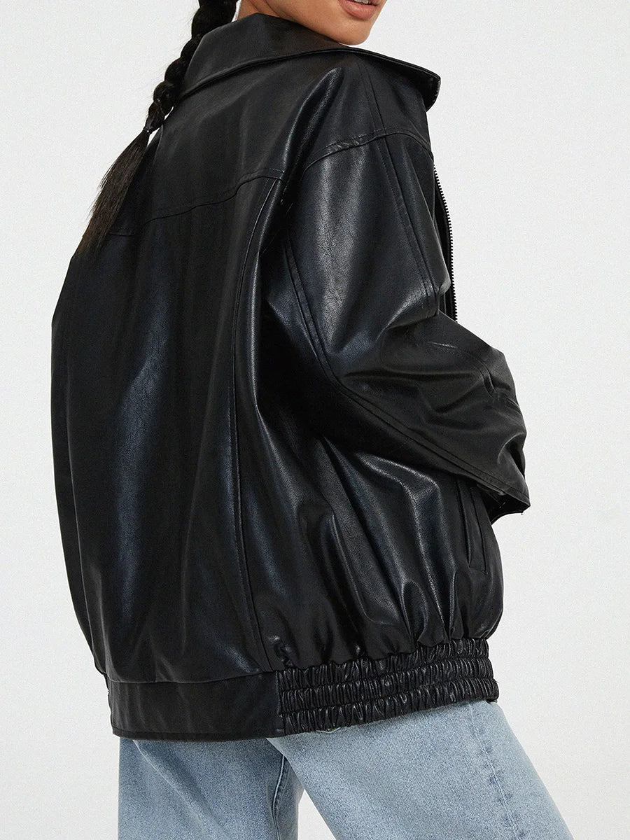 WW | Stilvolle Oversized Leder Bomberjacke für Frauen - Mühelose Mode