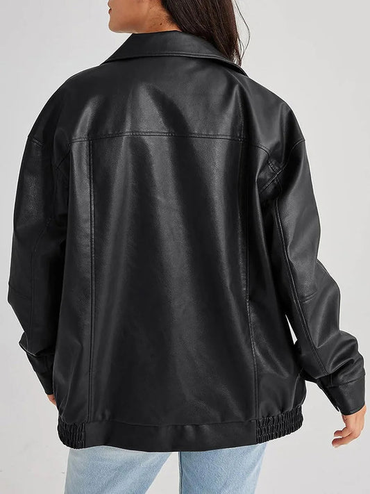 WW | Stilvolle Oversized Leder Bomberjacke für Frauen - Mühelose Mode
