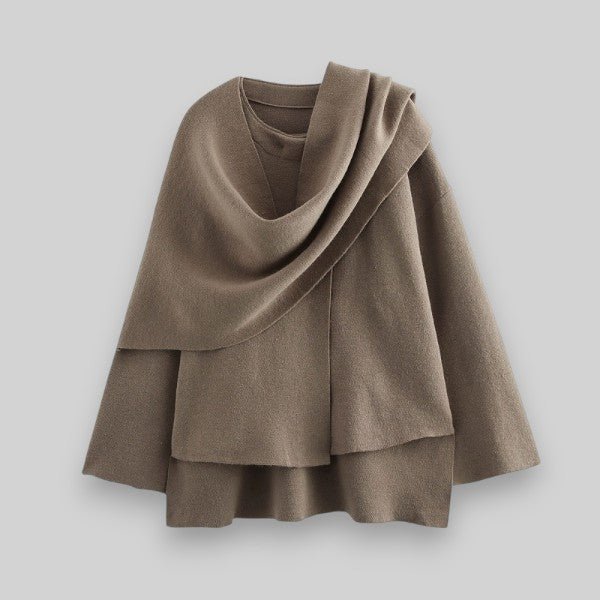 WW | Asymmetrischer Strick-Poncho - Elegantes Schichtstück - Weiche Wollmischung - Gemütlicher Chic
