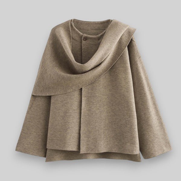 WW | Asymmetrischer Strick-Poncho - Elegantes Schichtstück - Weiche Wollmischung - Gemütlicher Chic