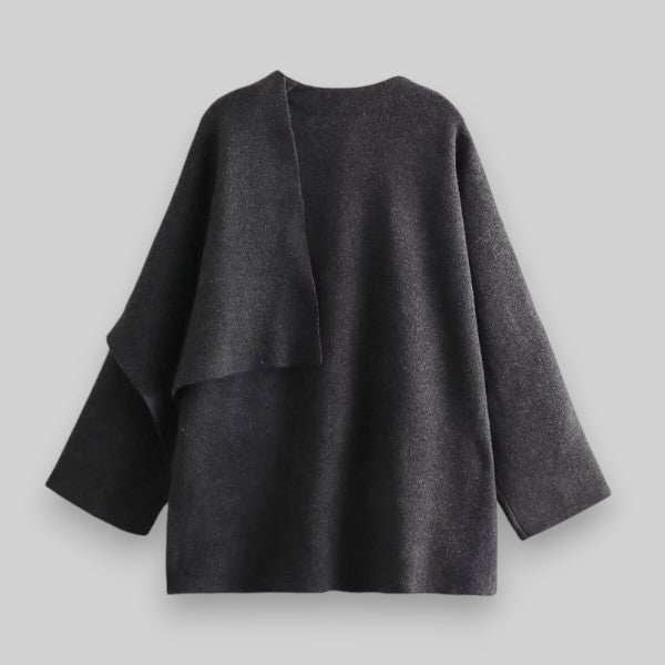 WW | Asymmetrischer Strick-Poncho - Elegantes Schichtstück - Weiche Wollmischung - Gemütlicher Chic