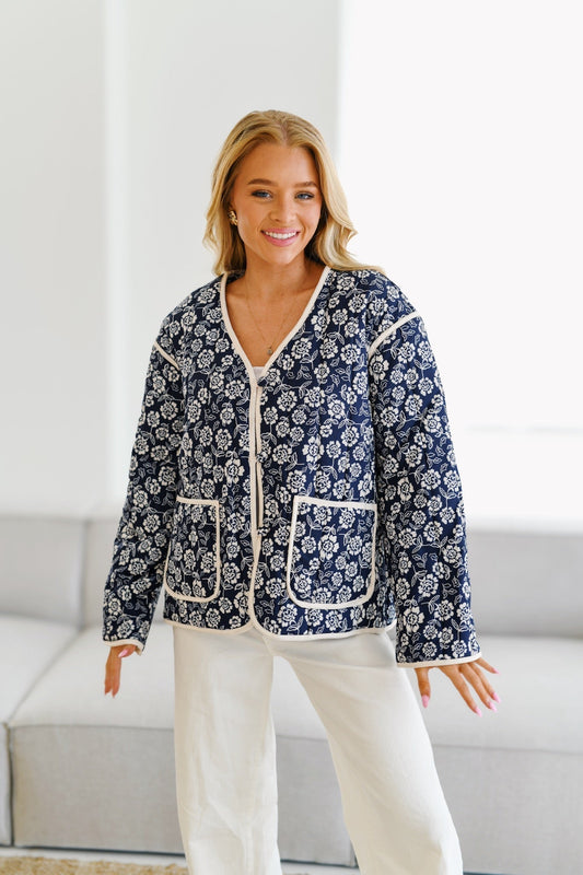 WW | Bedruckte Steppjacke - Marine/Creme