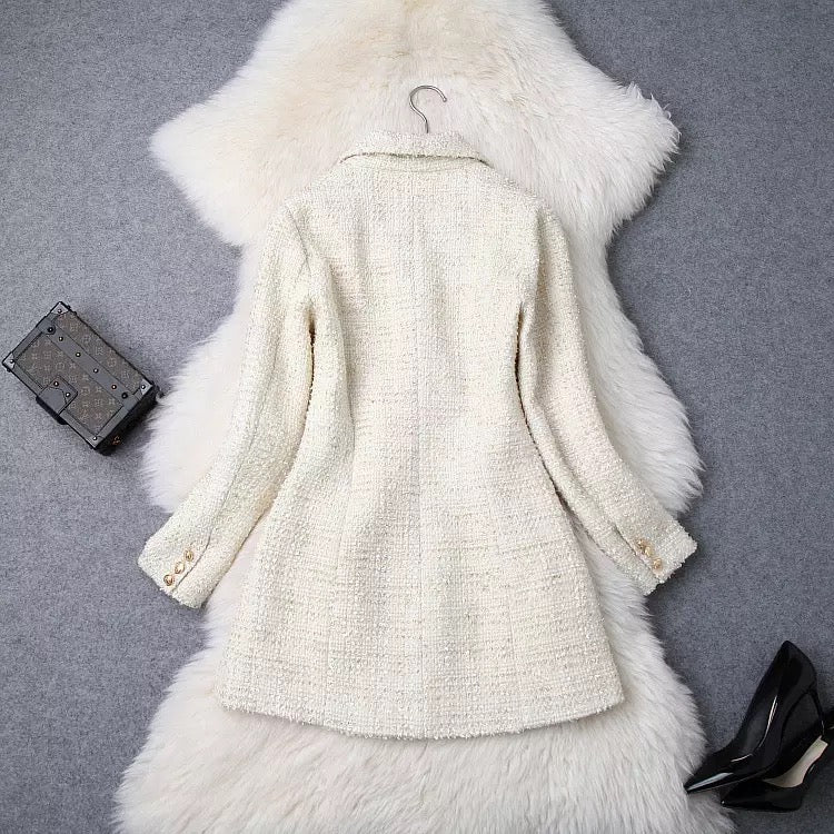 WW | Tweed Blazer Coat - Gold Button Details - Tailored Fit - Chic Layering