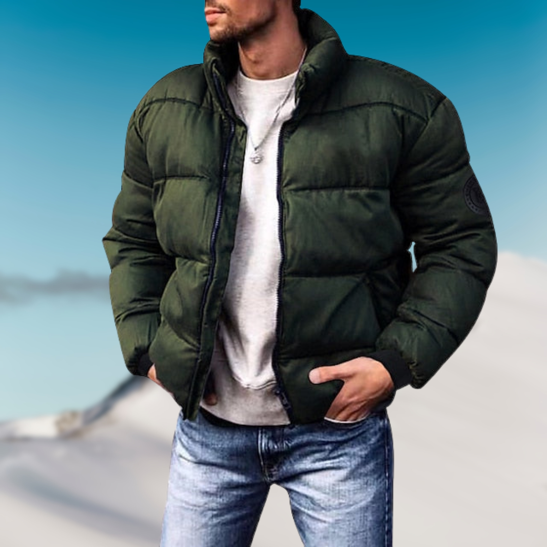 WW | Men's Winter Quilted Jacket with Stand-Up Collar and Zipper Closure