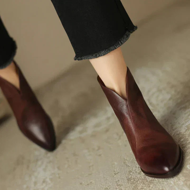 WW | women's leather ankle boots with block heel