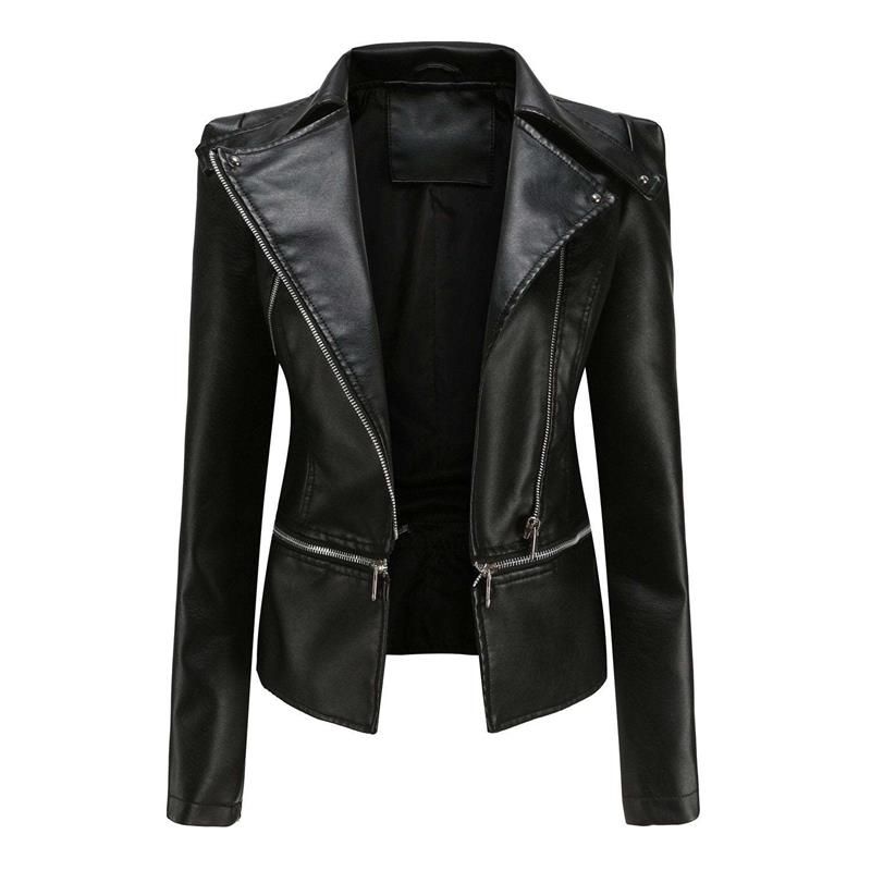WW | Gothic Soft Leather Jacket with Lapel and Breathable Zipper Design