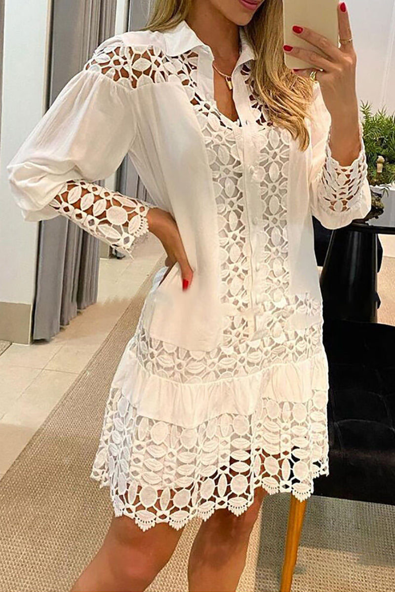 WW | Eine Schüssel für Mich Selbst Spitzen Patchwork Shirt Kleid