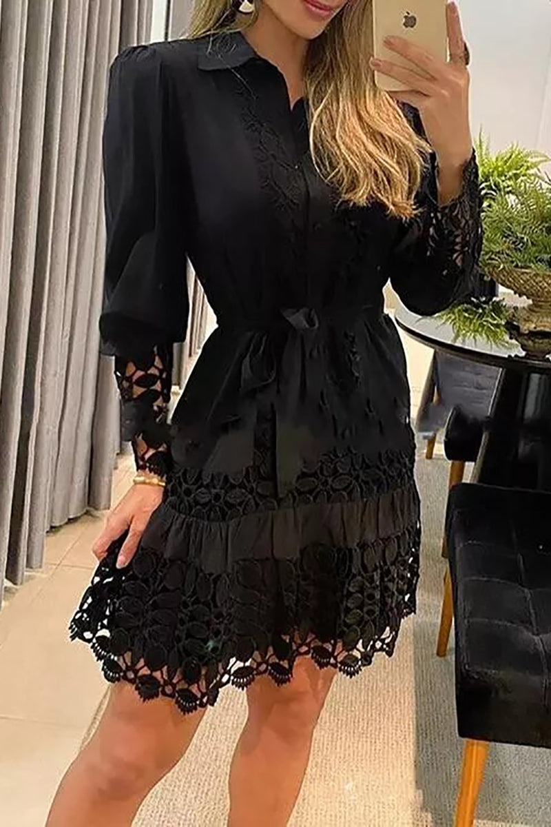 WW | Eine Schüssel für Mich Selbst Spitzen Patchwork Shirt Kleid