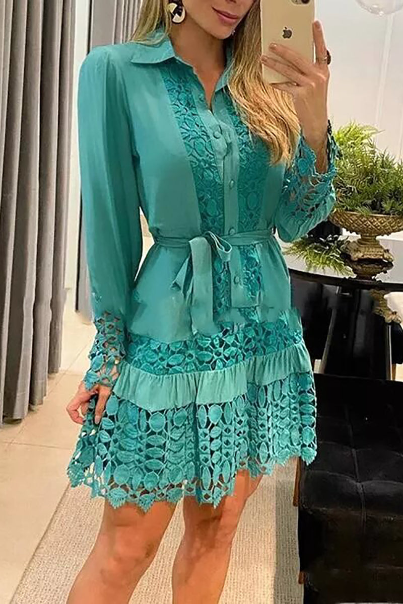WW | Eine Schüssel für Mich Selbst Spitzen Patchwork Shirt Kleid