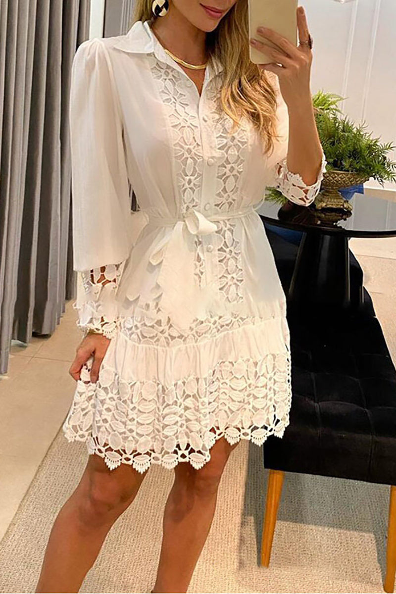 WW | Eine Schüssel für Mich Selbst Spitzen Patchwork Shirt Kleid