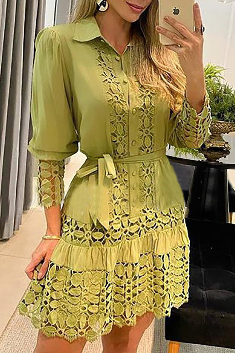 WW | Eine Schüssel für Mich Selbst Spitzen Patchwork Shirt Kleid