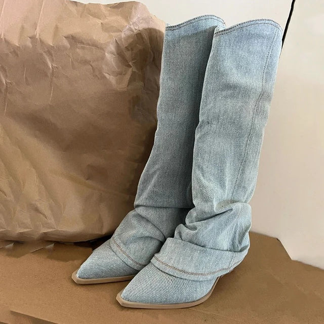 WW | Blue Denim Thigh High Boots