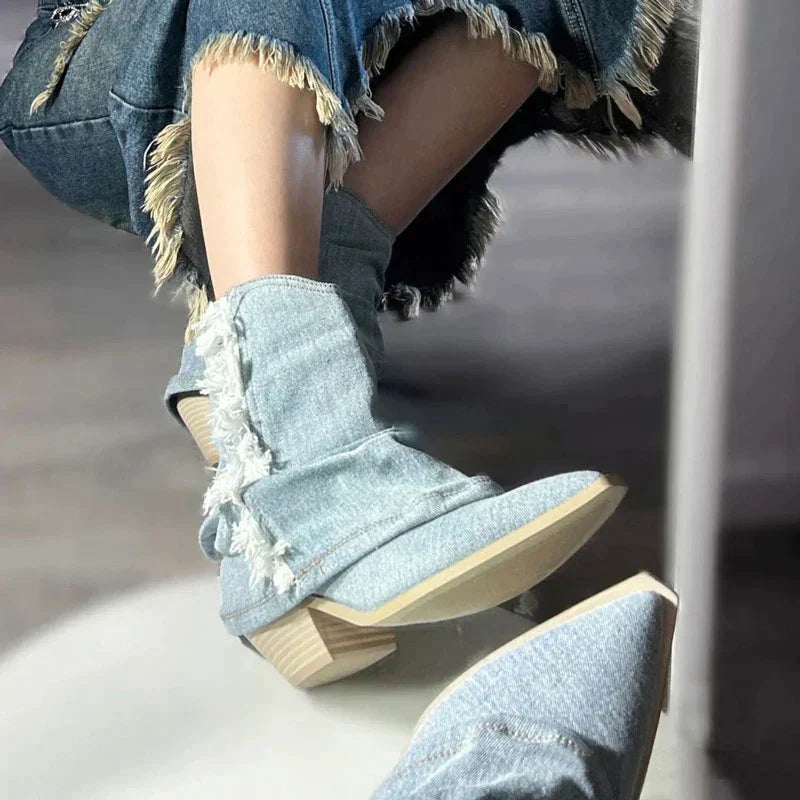 WW | Blue Denim Thigh High Boots