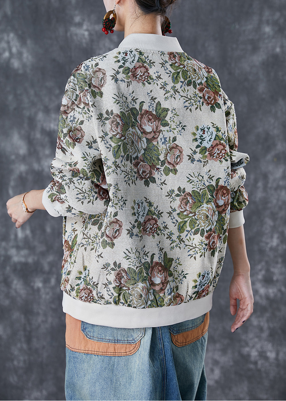 WW | Beige Oversized Print Cotton Jackets