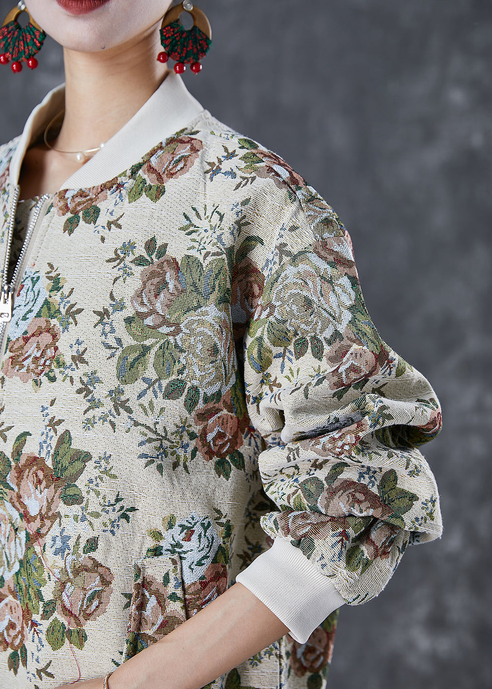 WW | Beige Oversized Print Cotton Jackets