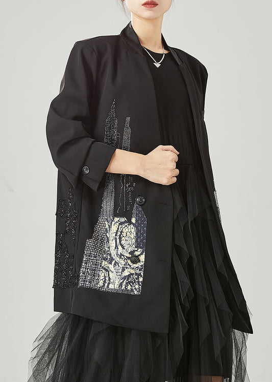 WW | Schwarze originale Design-Patchwork-Spandex-Mäntel