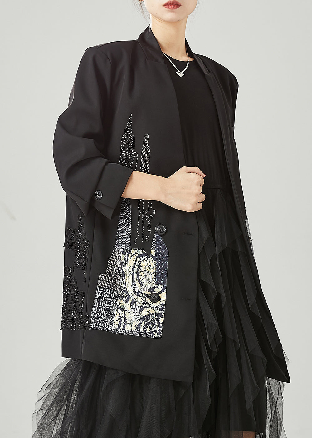 WW | Black original design patchwork spandex coats