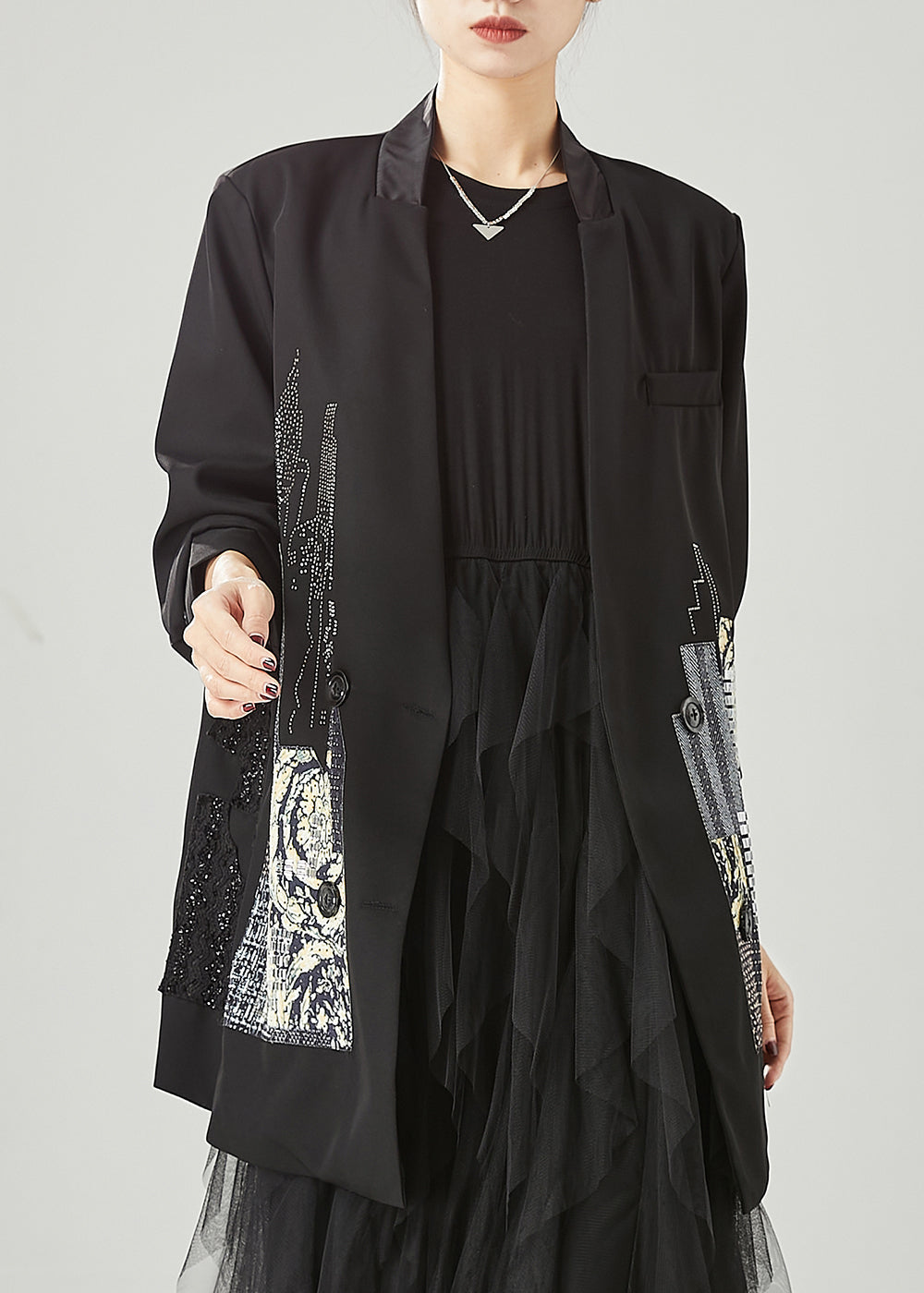 WW | Black original design patchwork spandex coats