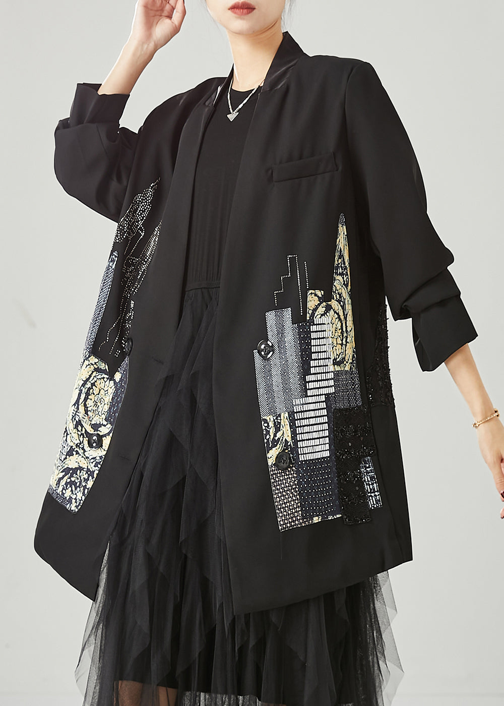 WW | Black original design patchwork spandex coats