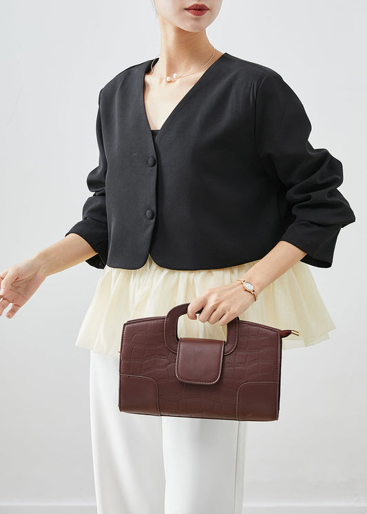 WW | Schwarze V-Ausschnitt Patchwork Spandex Mäntel