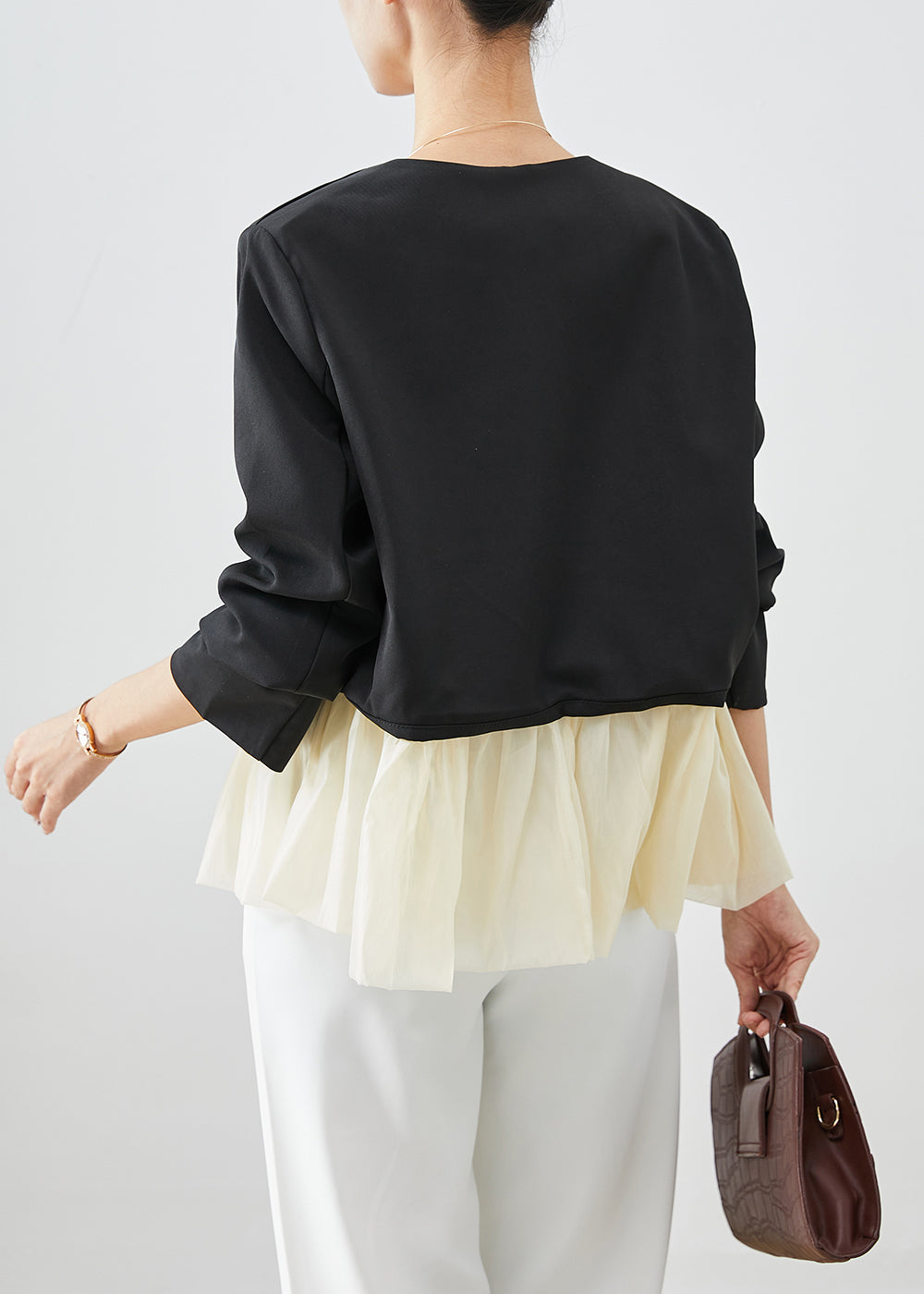 WW | Black V-Neck Patchwork Spandex Coats