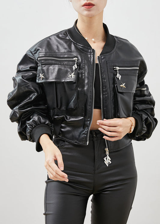 WW | Black Zipper Rivet Faux Leather Jackets