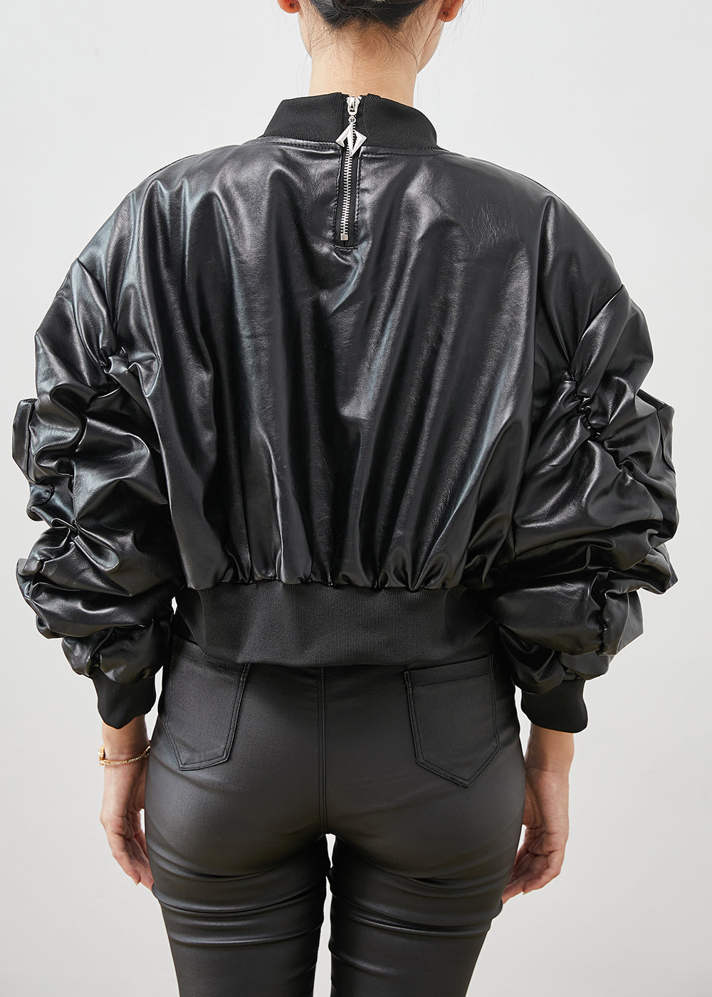WW | Black Zipper Rivet Faux Leather Jackets